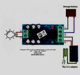 ماژول سوییچ اتوماتیک UPS و باتری پشتیبان ۱۲ولت مناسب باتری لیتیوم یون و باتری یو پی اس ۱۲ولت مناسب باتری بکاپ مودم و دوربین ۱۲ ولت / ماژول یو پی اس و بکاپ باتری ۱۲ ولت با ورودی باتری و تغذیه ۱۲ ولت و یک خروجی با سوییچ اتوماتیک